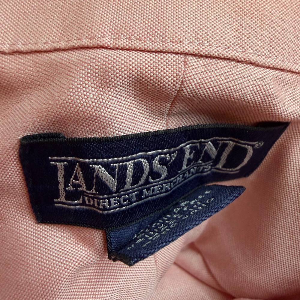 Lands End Mens Pink Wrinkle Free Oxford Button Down Shirt 15.5 33 Regular - Picture 4 of 6